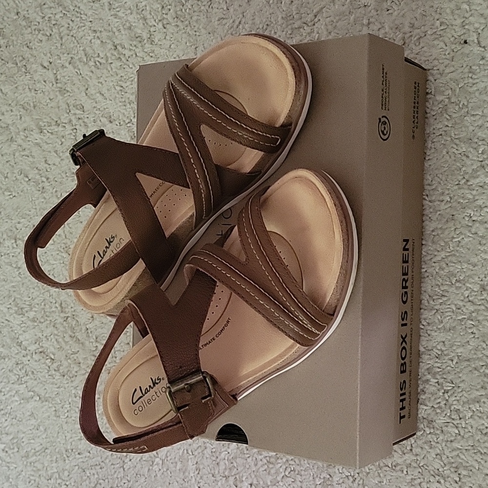 Clarks Brown Leather Cross-Strap Slingback Sandals